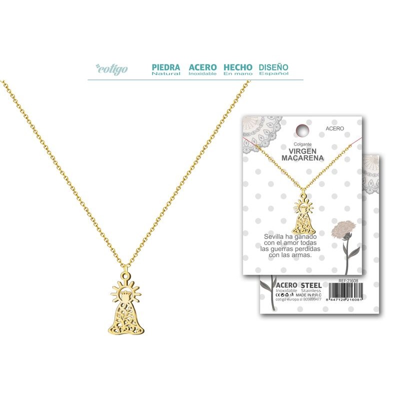 Colgante Virgen Macarena Acero Dorado - Coleccion Provincias (Sevilla)